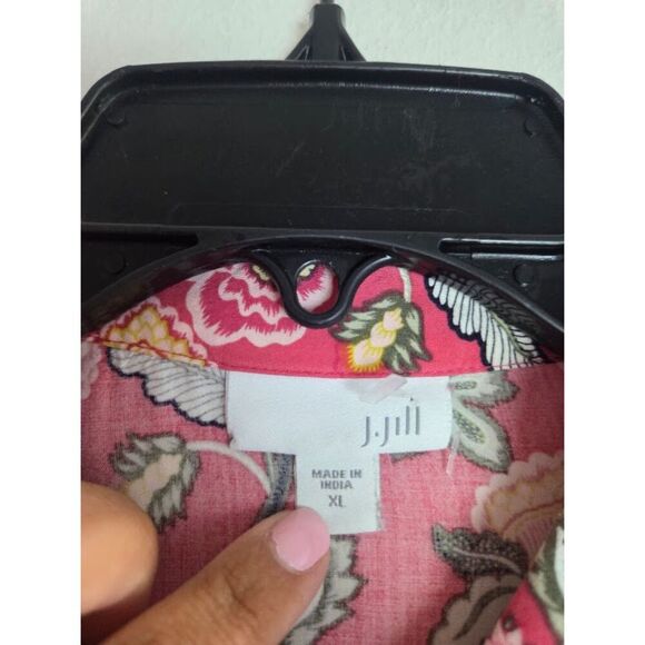J.Jill Pink w/Multicolor Floral Print Pop-Over Baby Doll Collard Blouse size XL - Picture 3 of 6